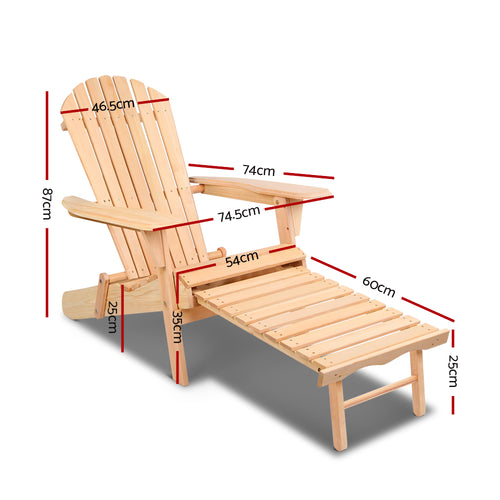 2PC Adirondack Outdoor Chairs Wooden Sun Lounge Patio Furniture Garden Natural By Gardeon