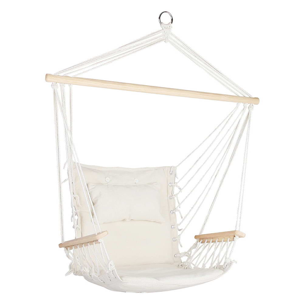 Hammock Chair Hanging with Armrest Camping Hammocks Cream By Gardeon