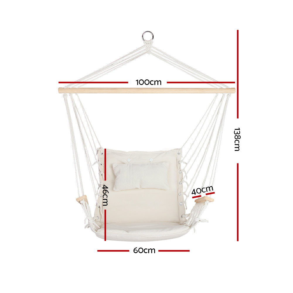 Hammock Chair Hanging with Armrest Camping Hammocks Cream By Gardeon
