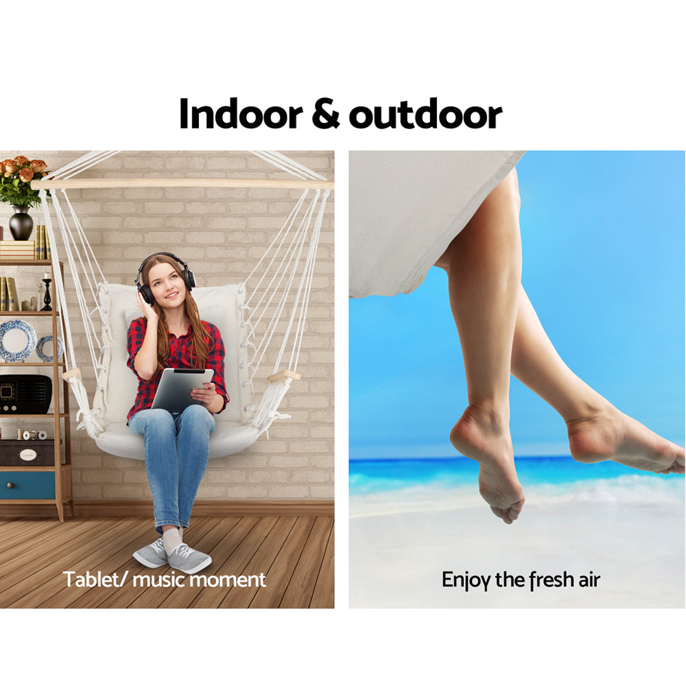 Hammock Chair Hanging with Armrest Camping Hammocks Cream By Gardeon