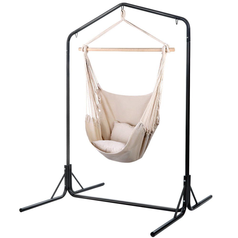 Outdoor Hammock Chair with Stand Hanging Hammock with Pillow Cream By Gardeon
