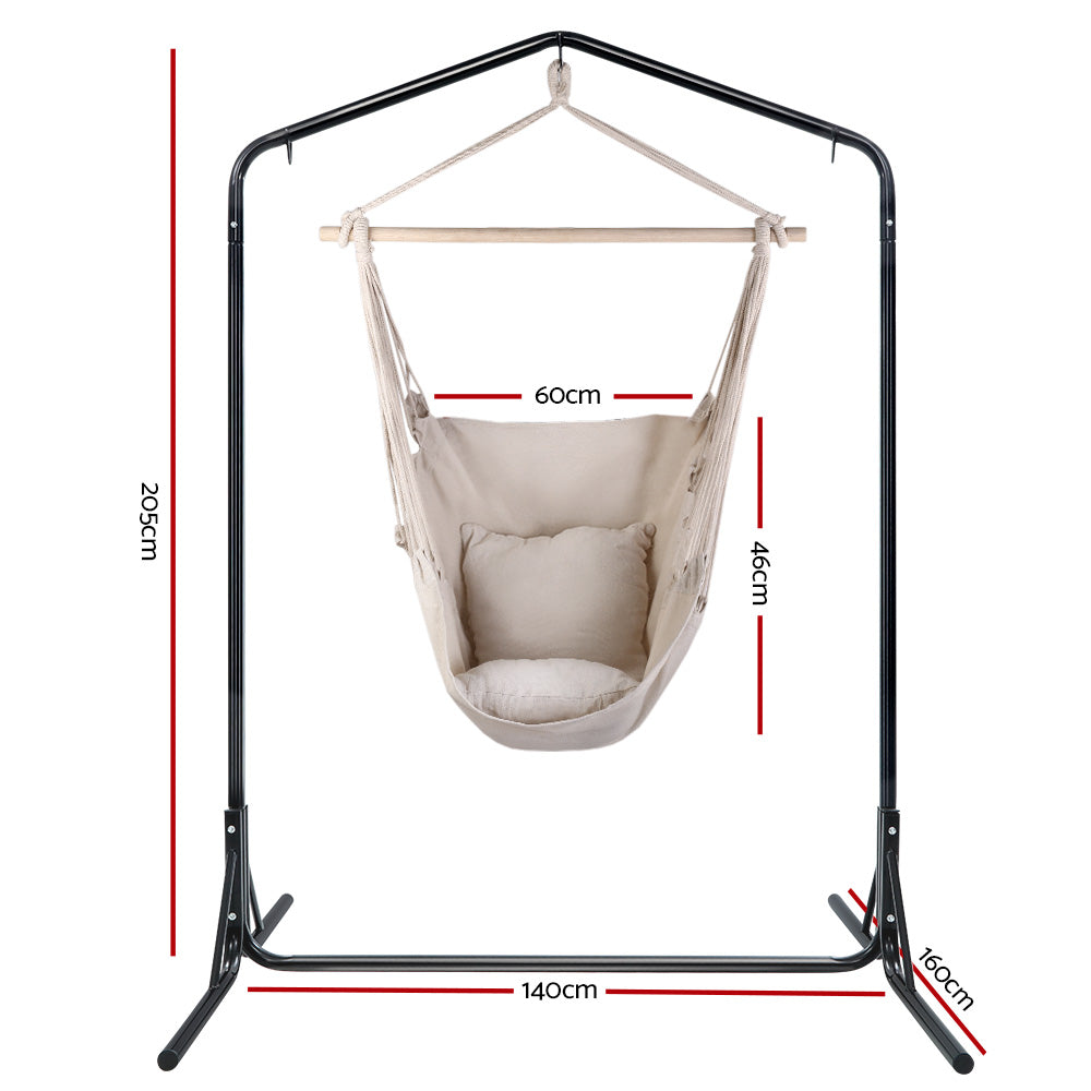 Outdoor Hammock Chair with Stand Hanging Hammock with Pillow Cream By Gardeon