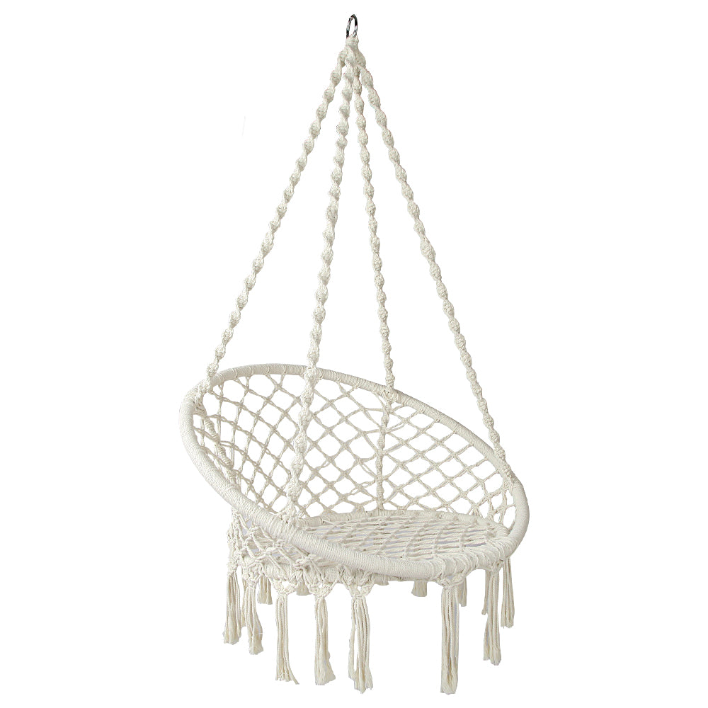Hammock Chair Outdoor Hanging Macrame Cotton Indoor Cream By Gardeon