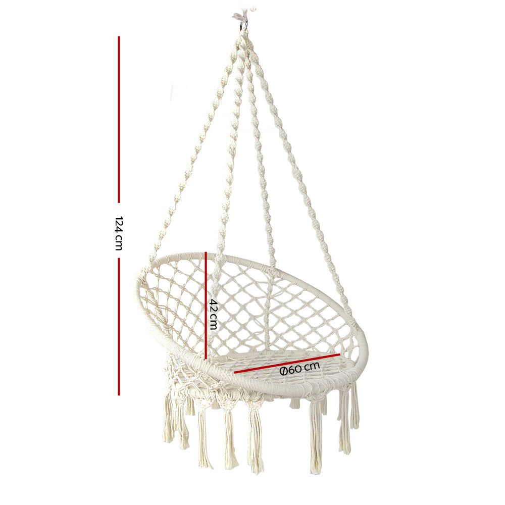 Hammock Chair Outdoor Hanging Macrame Cotton Indoor Cream By Gardeon