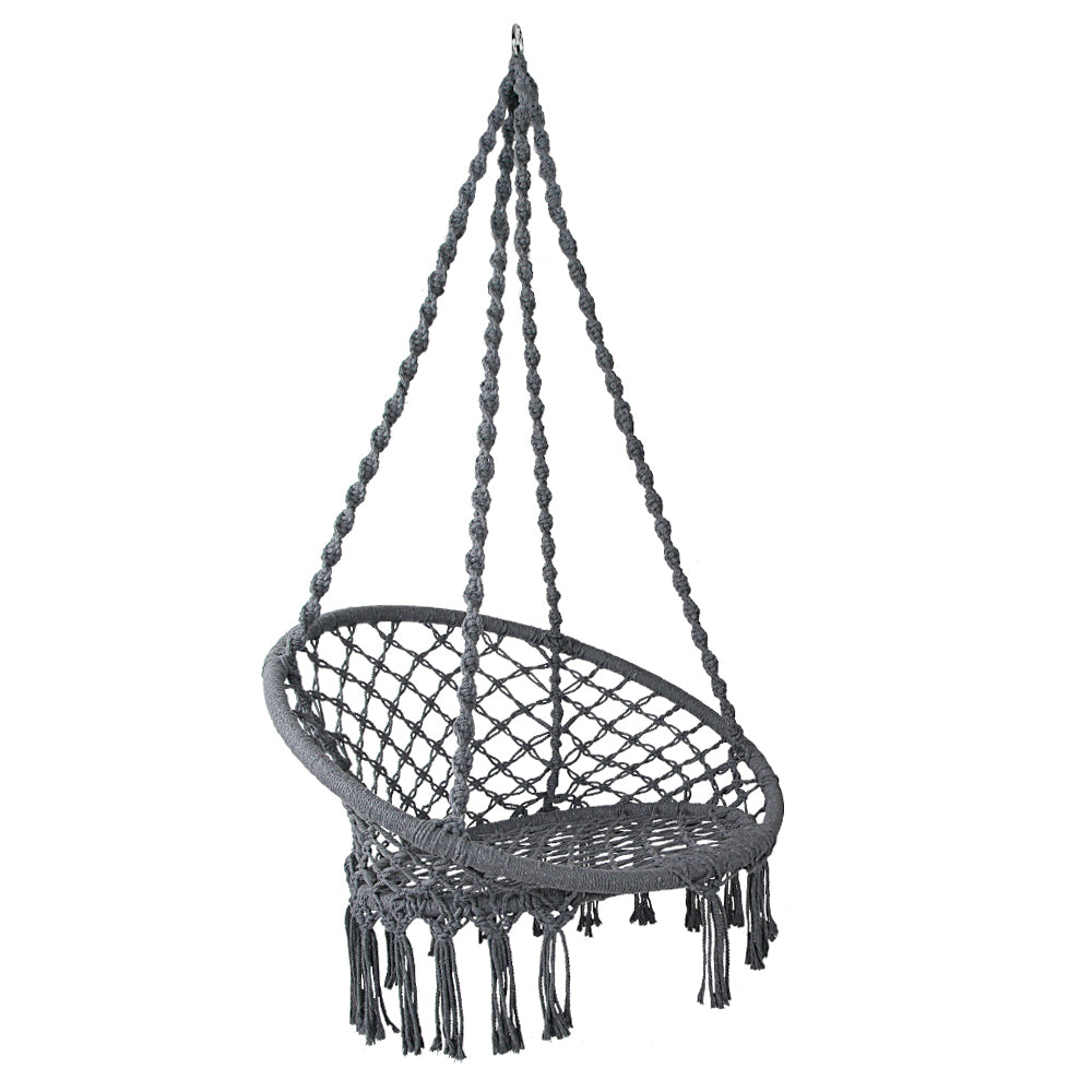 Hammock Chair Outdoor Hanging Macrame Cotton Indoor Grey By Gardeon