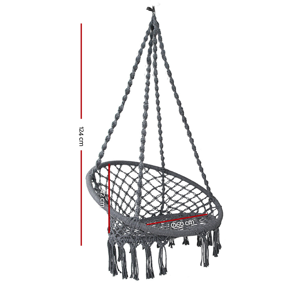Hammock Chair Outdoor Hanging Macrame Cotton Indoor Grey By Gardeon