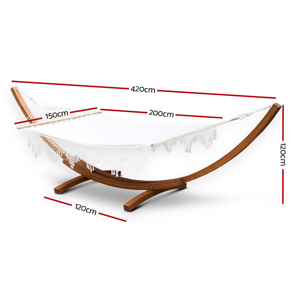 Hammock Bed Outdoor Camping Garden Tassel Timber Hammock White By Gardeon