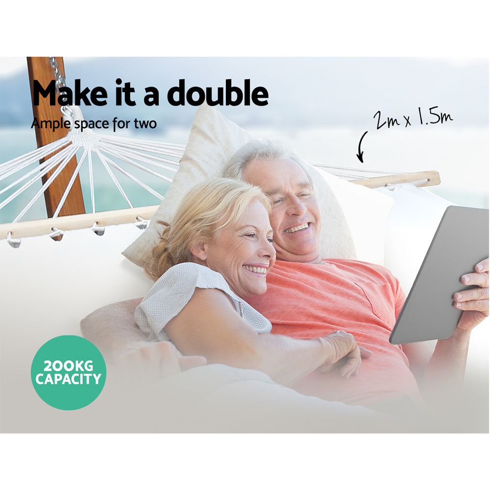 Hammock Bed Outdoor Camping Garden Tassel Timber Hammock White By Gardeon